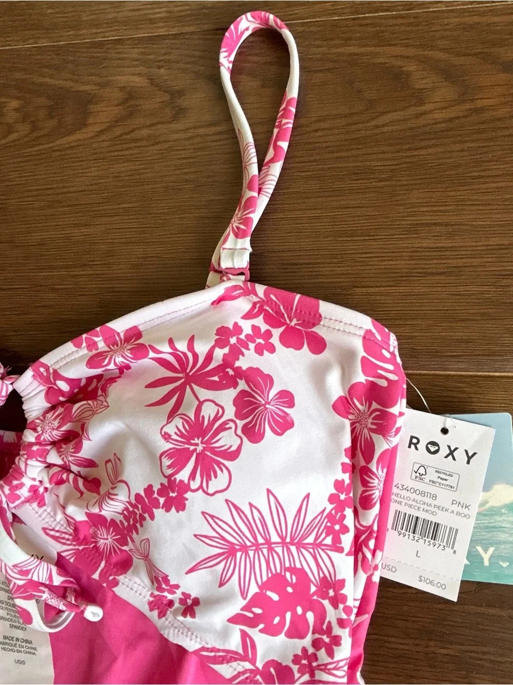 Roxy Hello Aloha Peek a Boo Mod One Piece Swimsuit L